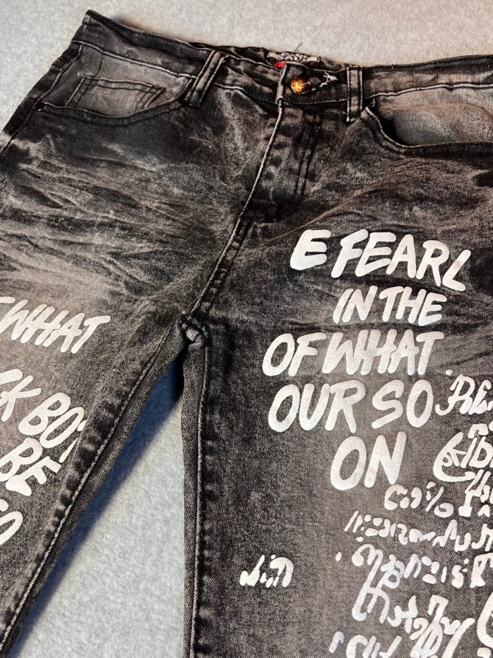 Rock Salt jeans boys size 18 black with white writing. streetwear punk inspired